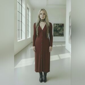 Betsy Johnson Knit Maxi Dress Sz M/L Rust Indie Rocker Grunge Femme Alternative